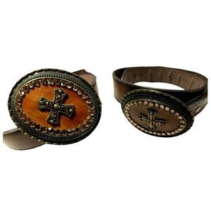 Vera Pelle Mens Leather Maltese Cross Crystals Amber Buckle Belt Italia 32" S